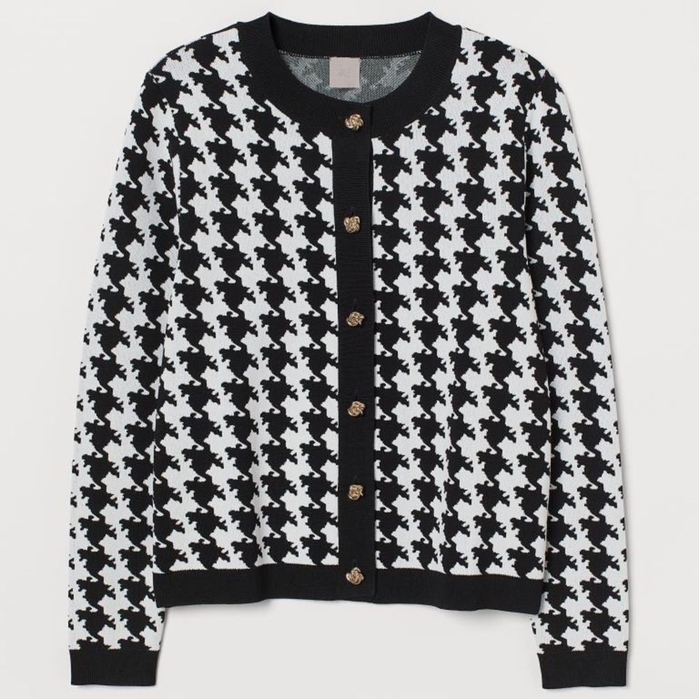 NWOT H&M knit cardigan in black/houndstooth patterned size L
